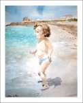 Retrato en acuarela de una niña en la playa